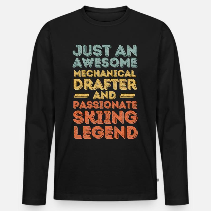 Technischer-Zeichner Ski retro - Männer Premium Bio Langarmshirt - Schwarz