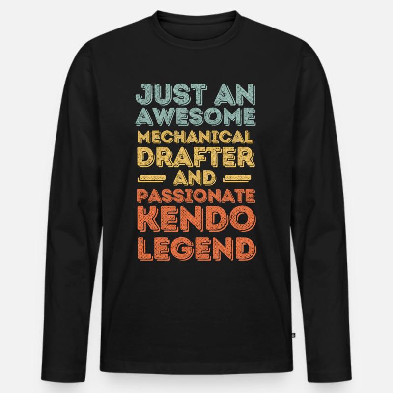 Technischer-Zeichner Kendo retro - Männer Premium Bio Langarmshirt - Schwarz