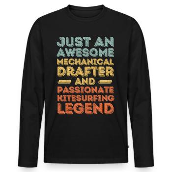 Dessinateur technique kitesurf rétro - T-shirt manches longues Premium bio Homme - noir - Devant - Nico (187cm)
