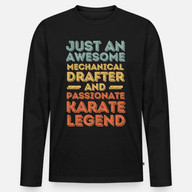 Technischer-Zeichner Karate retro - Männer Premium Bio Langarmshirt - Schwarz