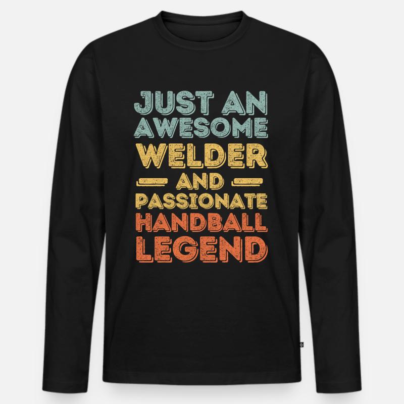 Schweißer Handball retro - Männer Premium Bio Langarmshirt - Schwarz