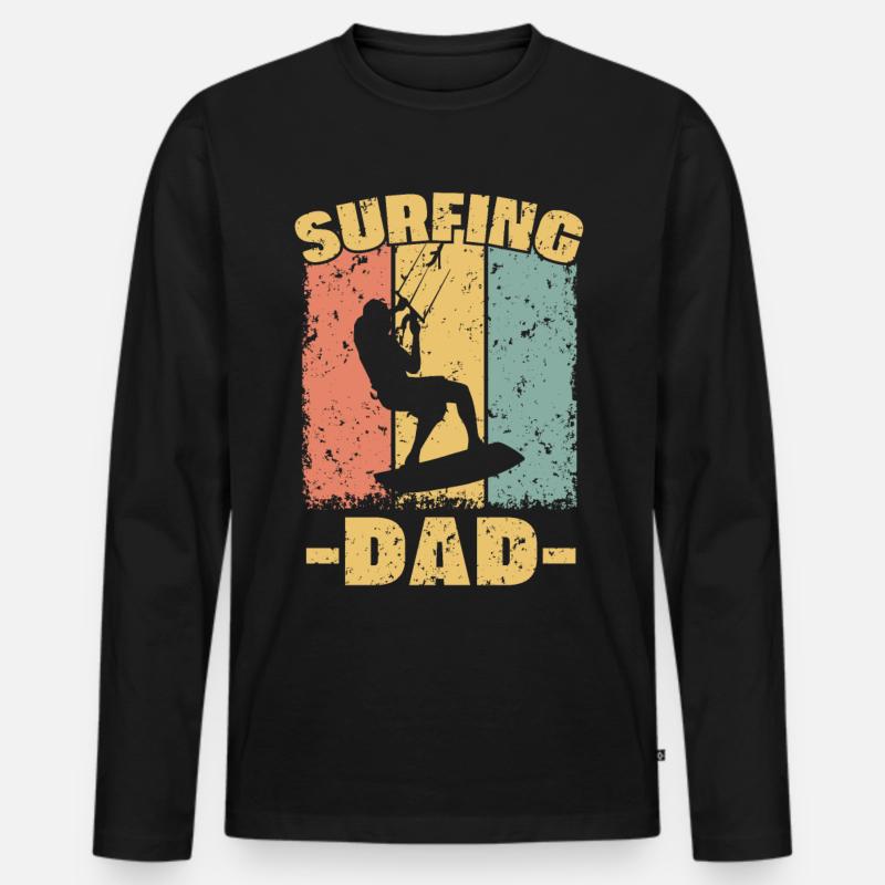 Kitesurfen Papa Retro - Männer Premium Bio Langarmshirt - Schwarz