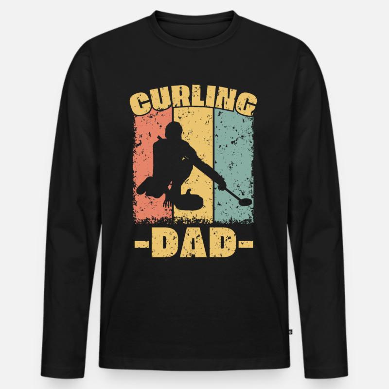 Curling Papa retro - Männer Premium Bio Langarmshirt - Schwarz