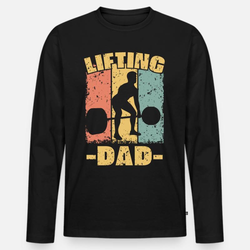 Gewichtheben Papa retro - Männer Premium Bio Langarmshirt - Schwarz