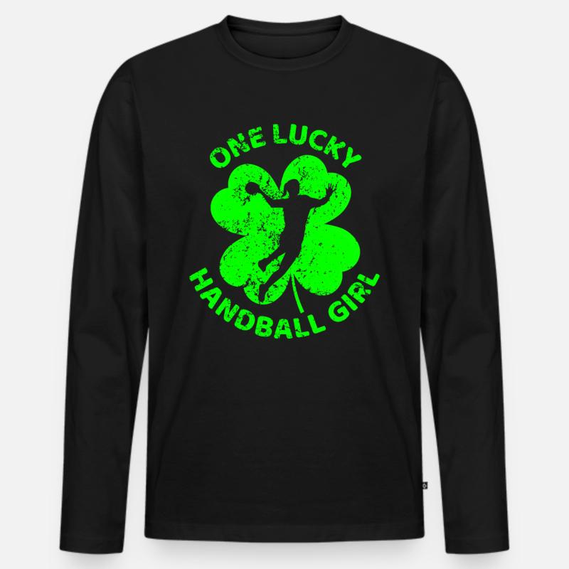 Handball St. Patrick's Day Kleeblatt - Männer Premium Bio Langarmshirt - Schwarz