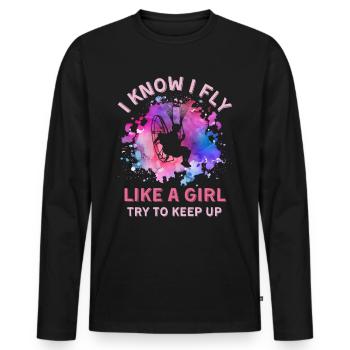 Fille paramotoriste - T-shirt manches longues Premium bio Homme - noir - Devant - Nico (187cm)
