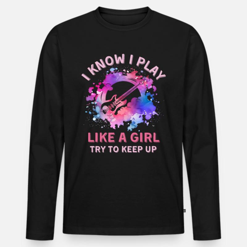 Frauen Gitarre Mädchen - Männer Premium Bio Langarmshirt - Schwarz