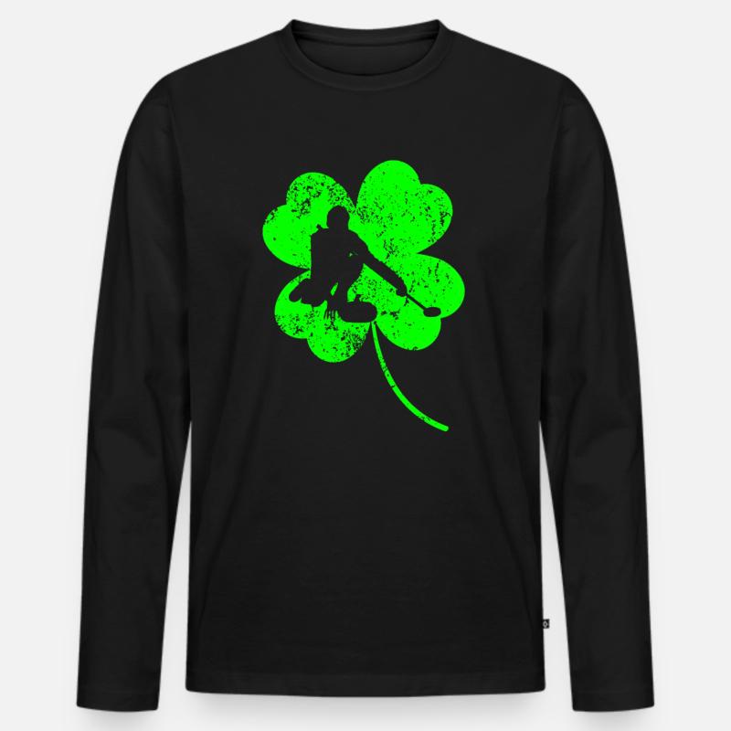Curling St. Patrick's Day Kleeblatt - Männer Premium Bio Langarmshirt - Schwarz