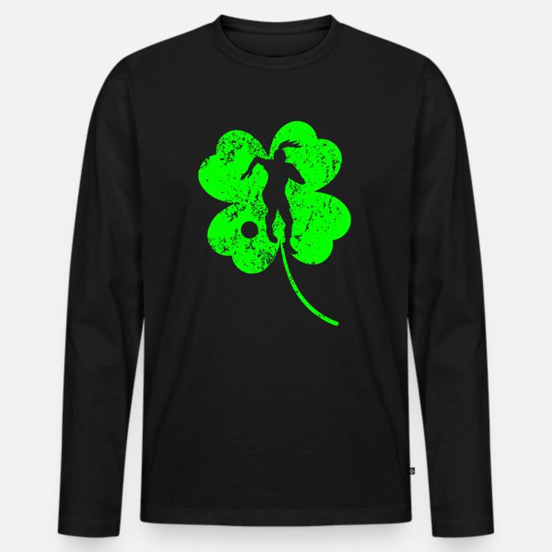 Fußball St. Patrick's Day Kleeblatt - Männer Premium Bio Langarmshirt - Schwarz
