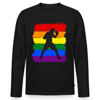 Boxen LGBT Pride - Männer Premium Bio Langarmshirt - Schwarz - Vorne - Nico (187cm)