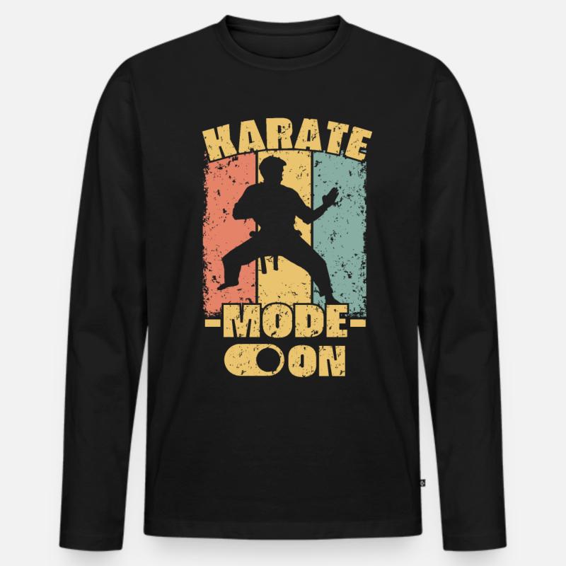 Karate Retro - Männer Premium Bio Langarmshirt - Schwarz