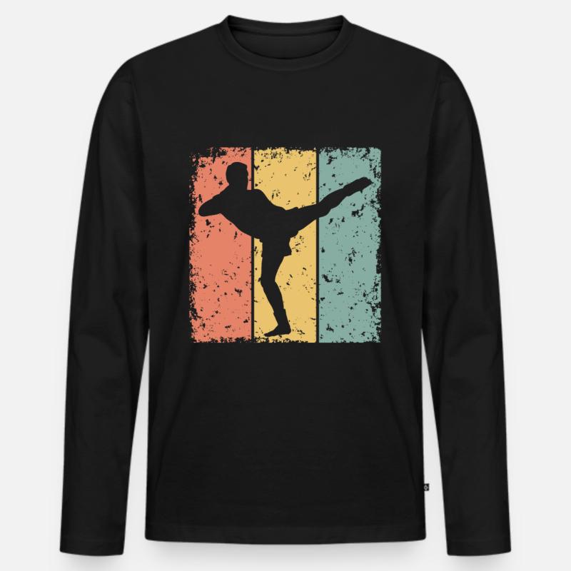 Kickboxen retro - Männer Premium Bio Langarmshirt - Schwarz