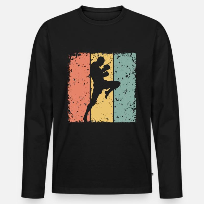 Muai-Thai Retro - Männer Premium Bio Langarmshirt - Schwarz