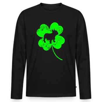 Bouledogue français Saint-Patrick Trèfle - T-shirt manches longues Premium bio Homme - noir - Devant - Nico (187cm)