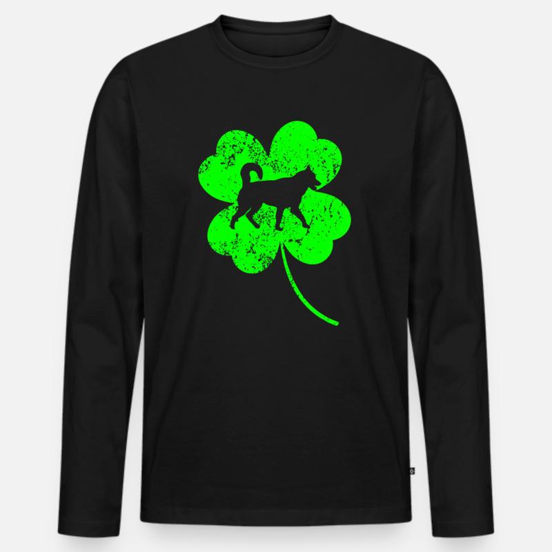Husky St.Patrick's day Shamrock - Männer Premium Bio Langarmshirt - Schwarz