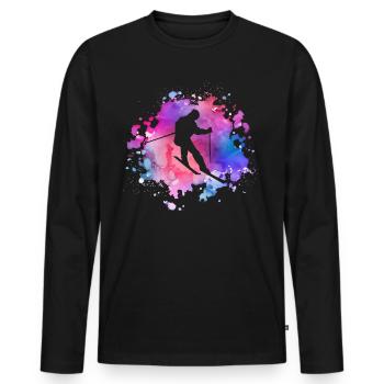 Frauen Ski Mädchen - Männer Premium Bio Langarmshirt - Schwarz - Vorne - Nico (187cm)