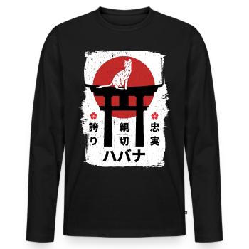 Havanna-braune Katze Japan Kanji - Männer Premium Bio Langarmshirt - Schwarz - Vorne - Nico (187cm)