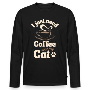 Coffee Cat lover - Men's Premium Organic Long Sleeve Shirt - black - Front - Nico (187cm)
