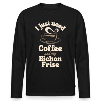Amateur de café Bichon-frise - T-shirt manches longues Premium bio Homme - noir - Devant - Nico (187cm)