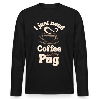 Amateur de carlin au café - T-shirt manches longues Premium bio Homme - noir - Devant - Nico (187cm)