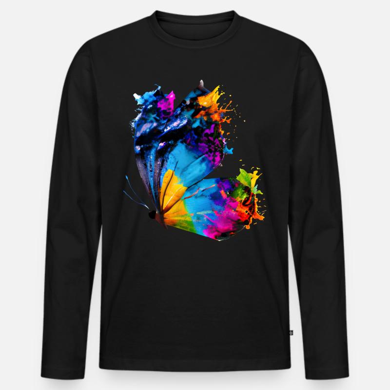 Schmetterling mit Farbklecksen - Männer Premium Bio Langarmshirt - Schwarz