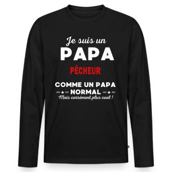 Je suis un Papa PÊCHEUR - T-shirt manches longues Premium bio Homme - noir - Devant - Nico (187cm)