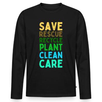 Zitat zum Schutz unserer Erde - Männer Premium Bio Langarmshirt - Schwarz - Vorne - Nico (187cm)