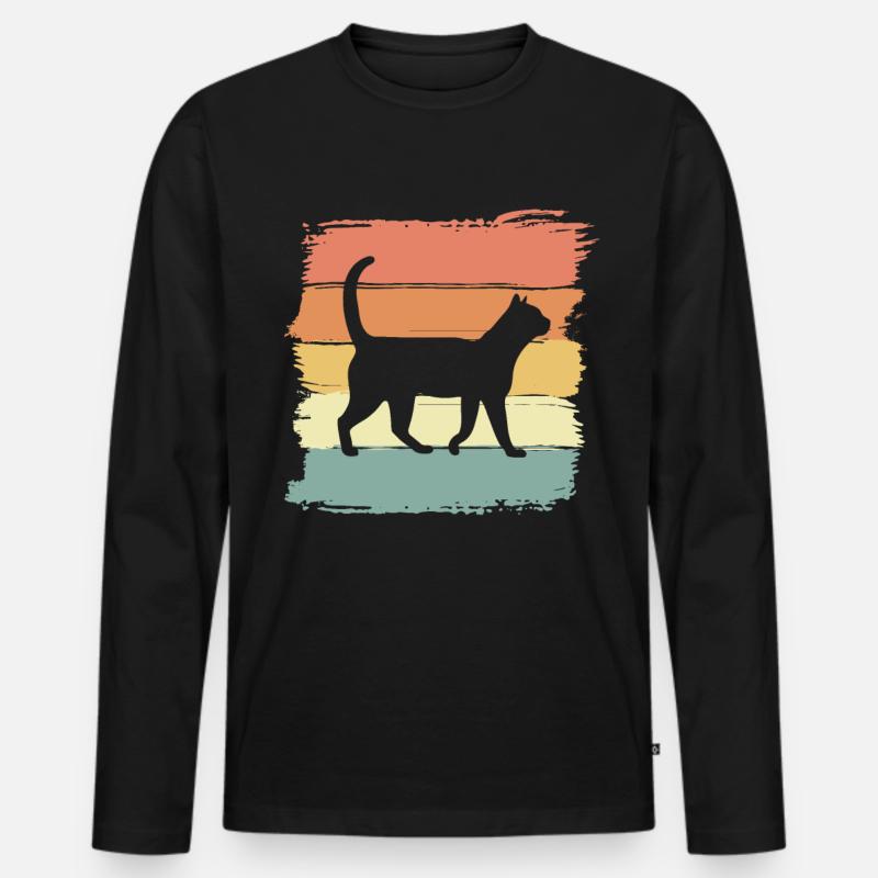 Katze retro - Männer Premium Bio Langarmshirt - Schwarz
