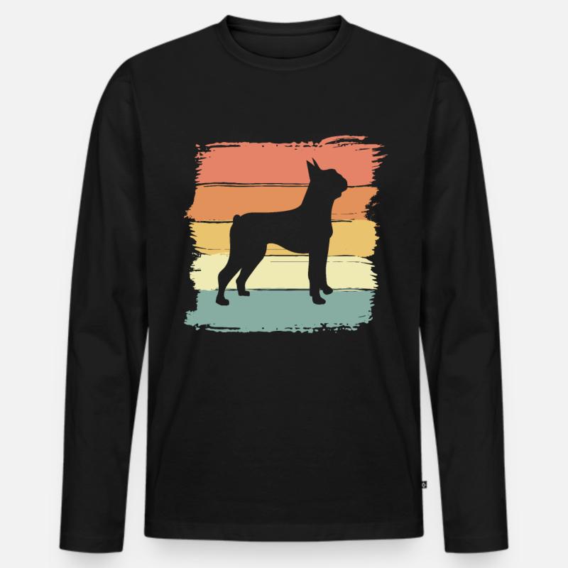 Boston-Terrier Retro - Männer Premium Bio Langarmshirt - Schwarz