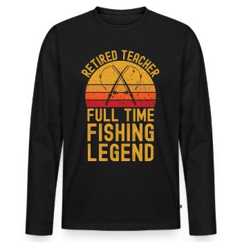 Légende de la pêche enseignante à la retraite - T-shirt manches longues Premium bio Homme - noir - Devant - Nico (187cm)