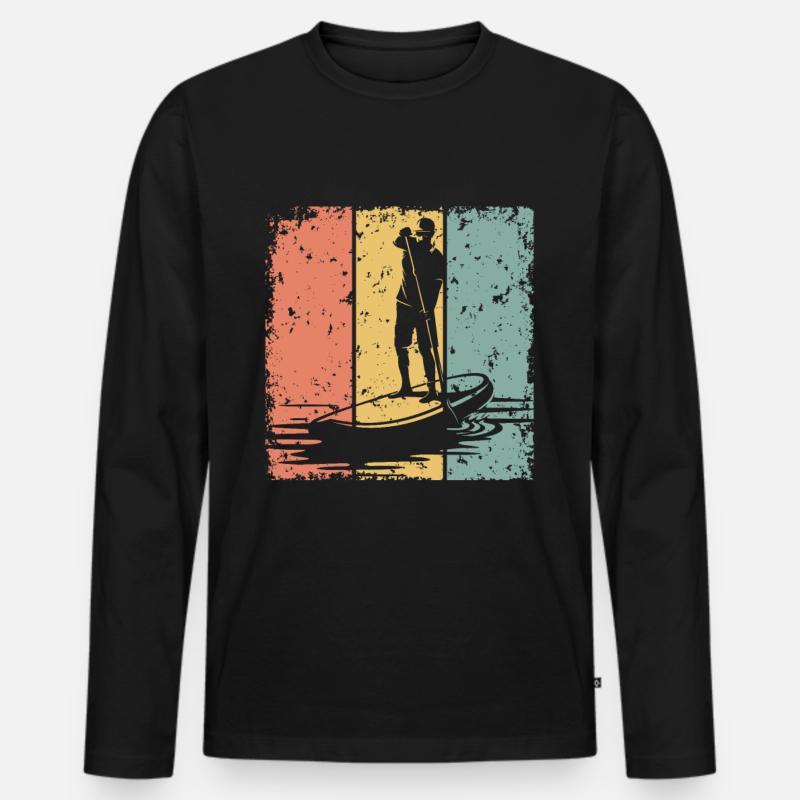 Paddleboard Retro - Männer Premium Bio Langarmshirt - Schwarz