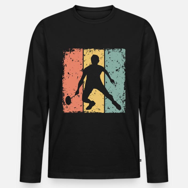 Badminton Retro - Männer Premium Bio Langarmshirt - Schwarz