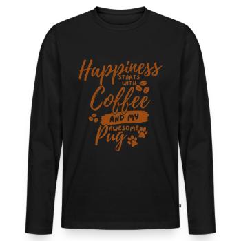 Amateur de carlin au café - T-shirt manches longues Premium bio Homme - noir - Devant - Nico (187cm)