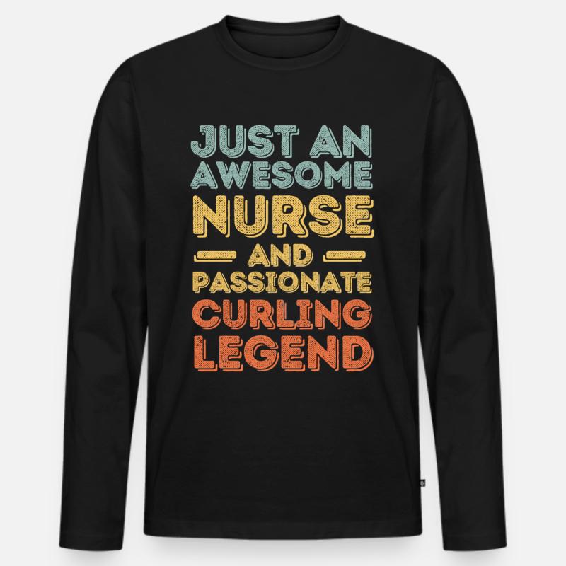 Krankenschwester Curling Legende retro - Männer Premium Bio Langarmshirt - Schwarz