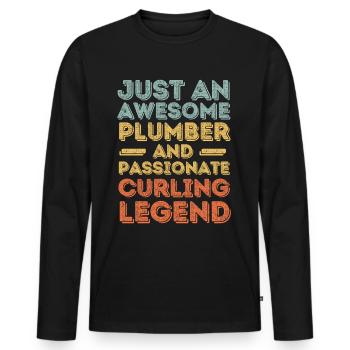 Plumber Curling legend retro - Men's Premium Organic Long Sleeve Shirt - black - Front - Nico (187cm)