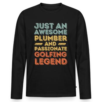 Plumber Golfing legend retro - Men's Premium Organic Long Sleeve Shirt - black - Front - Nico (187cm)