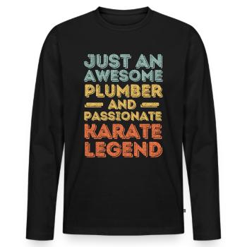 Plombier Karaté légende rétro - T-shirt manches longues Premium bio Homme - noir - Devant - Nico (187cm)