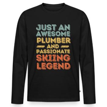 Plumber Skiing legend retro - Men's Premium Organic Long Sleeve Shirt - black - Front - Nico (187cm)