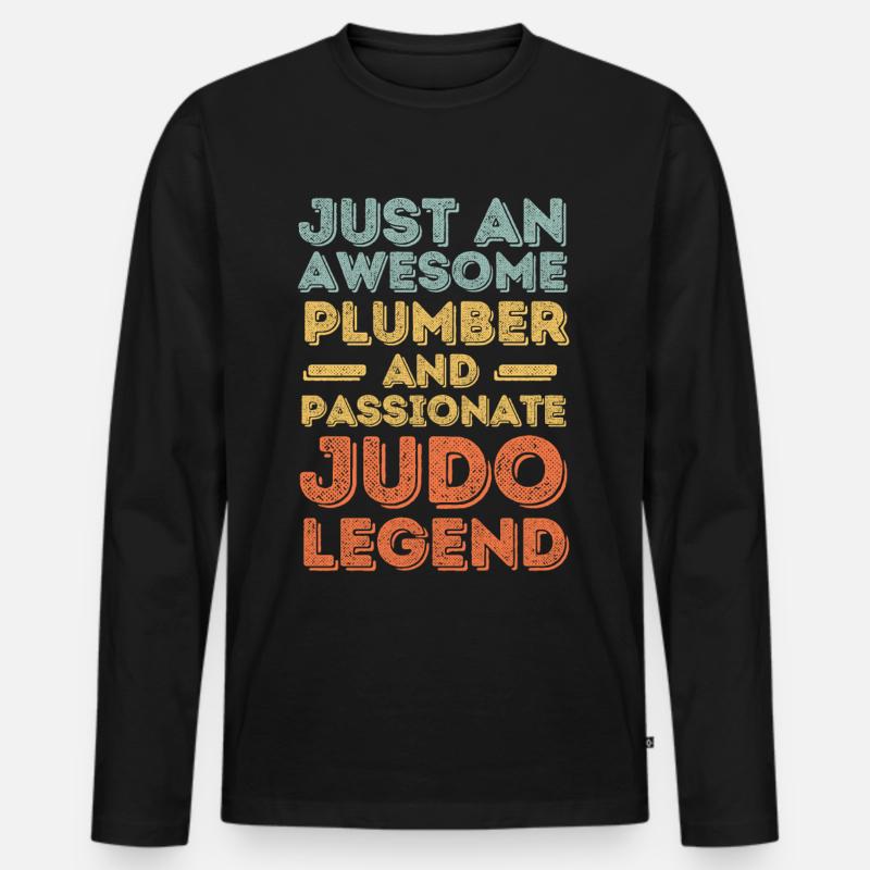 Klempner Judo-Legende Retro - Männer Premium Bio Langarmshirt - Schwarz