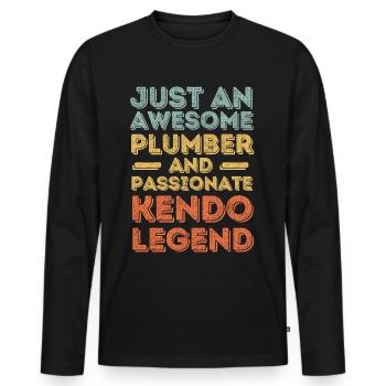 Plumber Kendo legend retro - Men's Premium Organic Long Sleeve Shirt - black - Front - Nico (187cm)