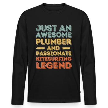 Plumber Kitesurfing legend retro - Men's Premium Organic Long Sleeve Shirt - black - Front - Nico (187cm)