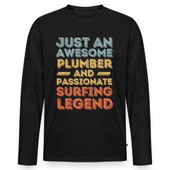 Plumber Surfing legend retro - Men's Premium Organic Long Sleeve Shirt - black - Front - Nico (187cm)