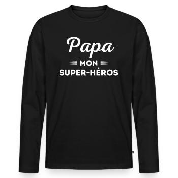 Papa mon super héros - T-shirt manches longues Premium bio Homme - noir - Devant - Nico (187cm)