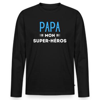 Papa mon super héros - T-shirt manches longues Premium bio Homme - noir - Devant - Nico (187cm)