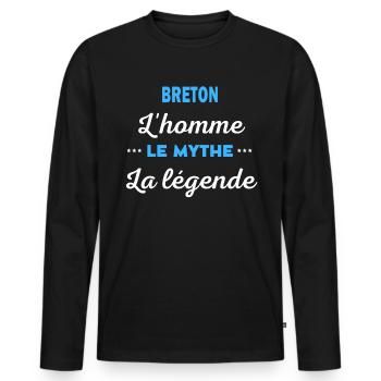 BRETON homme mythe légende - T-shirt manches longues Premium bio Homme - noir - Devant - Nico (187cm)