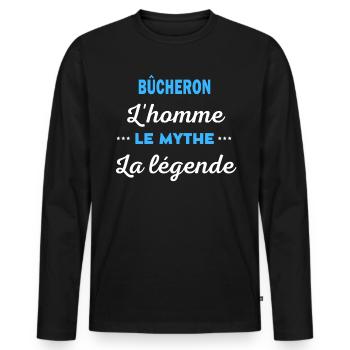 BÛCHERON homme mythe légende - T-shirt manches longues Premium bio Homme - noir - Devant - Nico (187cm)