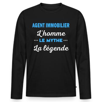 AGENT IMMOBILIER homme mythe légende - T-shirt manches longues Premium bio Homme - noir - Devant - Nico (187cm)