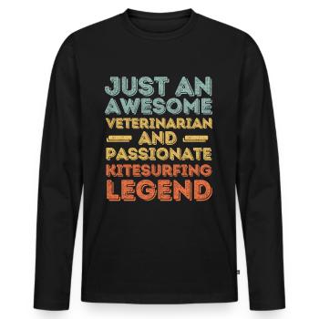 Légende du kitesurf vétérinaire rétro - T-shirt manches longues Premium bio Homme - noir - Devant - Nico (187cm)