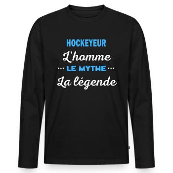 HOCKEYEUR homme mythe légende - T-shirt manches longues Premium bio Homme - noir - Devant - Nico (187cm)