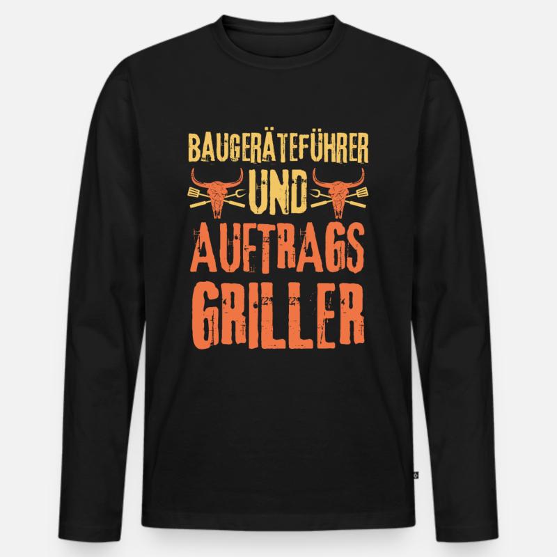 Baugeräteführer und Grillen - Männer Premium Bio Langarmshirt - Schwarz